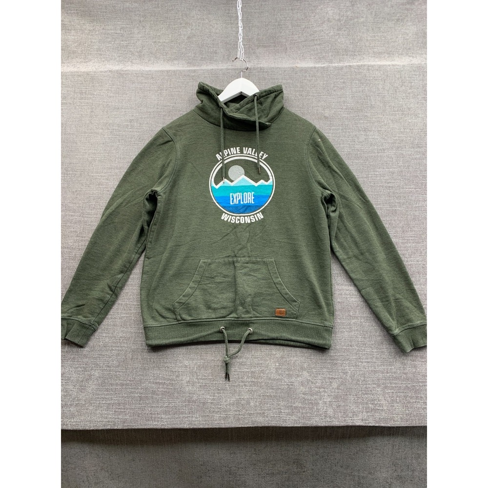 Techstyles Hoodie Men Large Olive Green Alpine Valley Explore Wisconsin Graphic